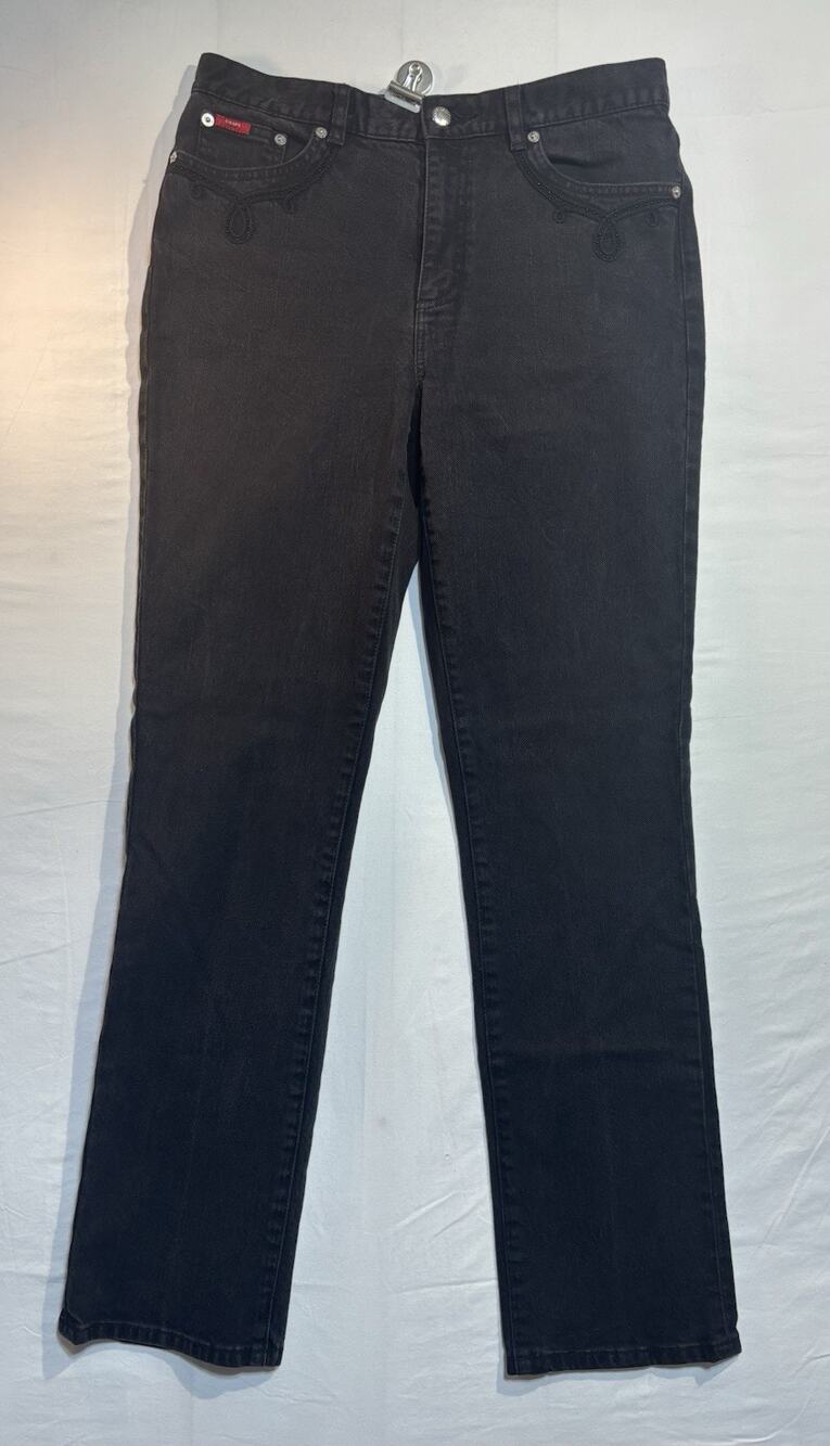 Chaps Denim Womens Size 8 Black Jeans Straight Leg Stretch Embellished